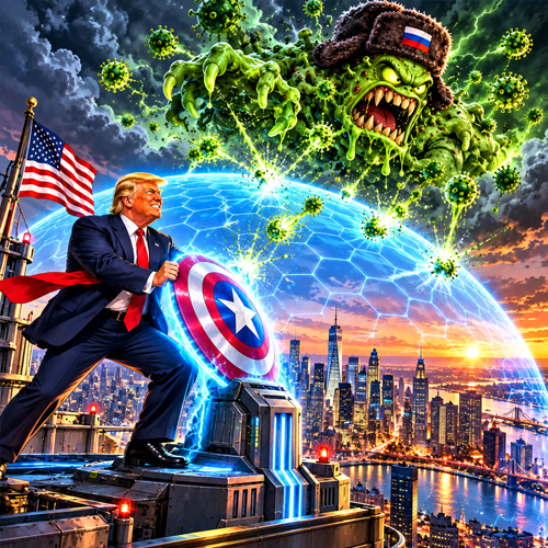 A shield raised over the city as an energy dome holds the plague monster back