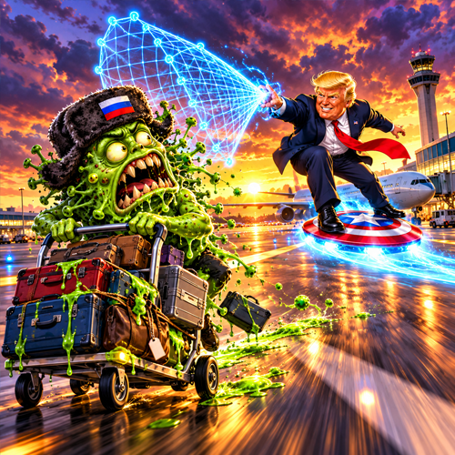 A chase down the airport runway as a net of light closes on the plague monster